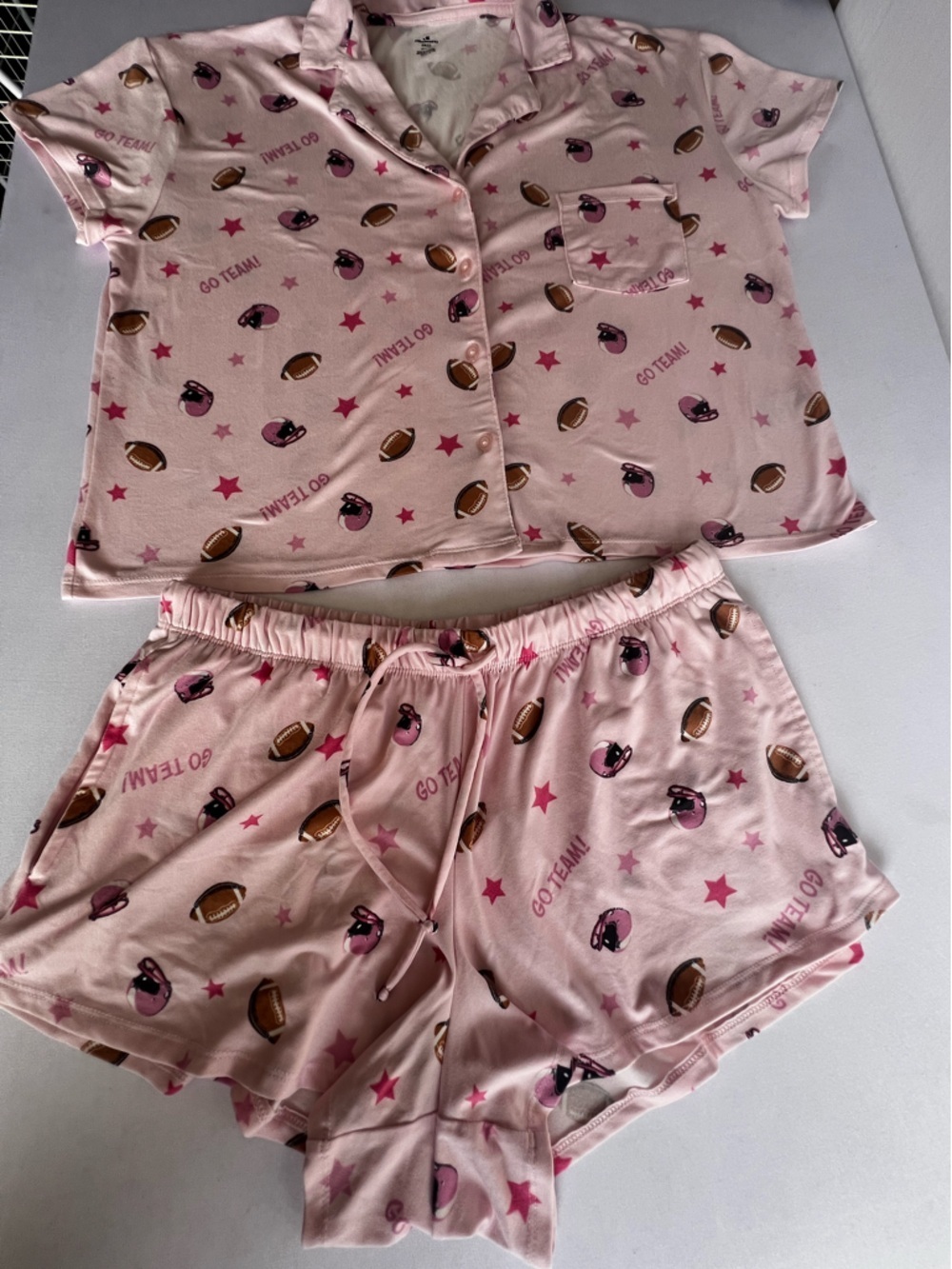 WAY TO CELEBRATE WOMEN’S PINK FOOTBALL 2-PIECE SHORTY  PJ  SET  SIZE SMALL 4-6